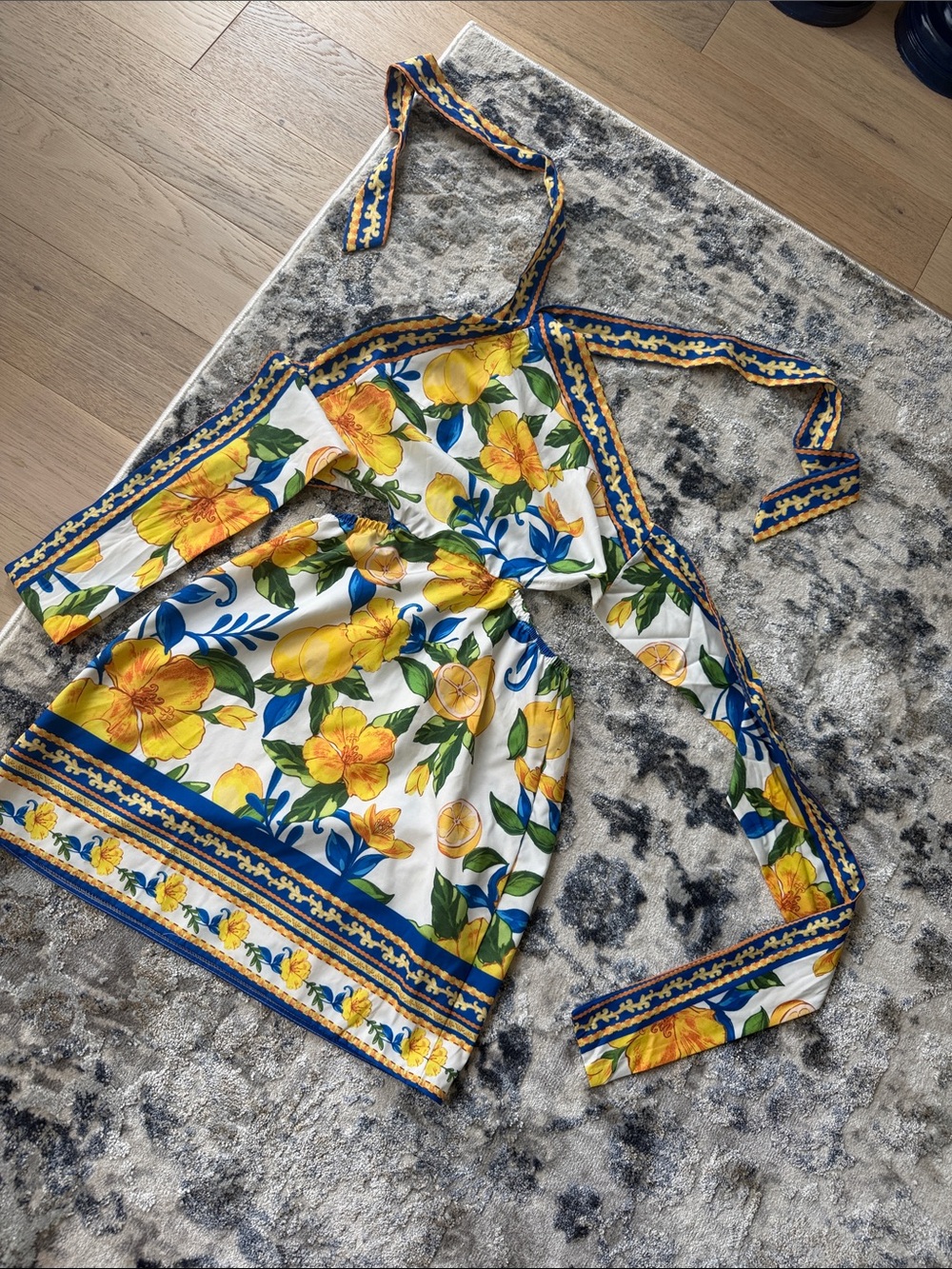Yellow Floral Off-Shoulder Tie-Waist Dress